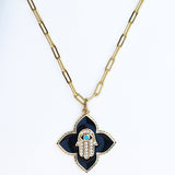 Enamel Hamsa Clover Necklace