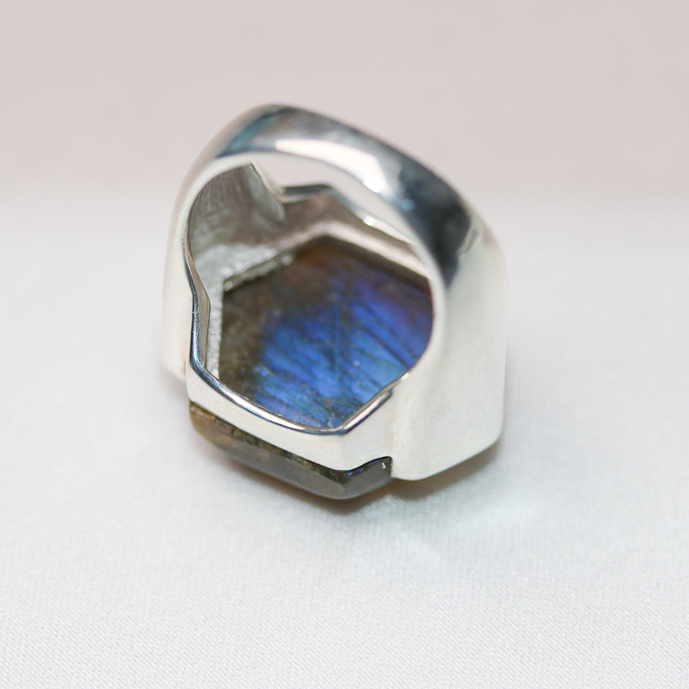 Labradorite hexagon cabochon solid nickel free sterling silver ring
