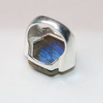 Labradorite hexagon cabochon solid nickel free sterling silver ring