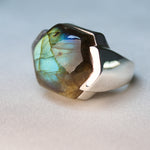 Labradorite hexagon cabochon solid nickel free sterling silver ring