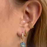 Carved Labradorite Leaf Huggie Hoops