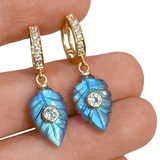 Carved Labradorite Leaf Huggie Hoops