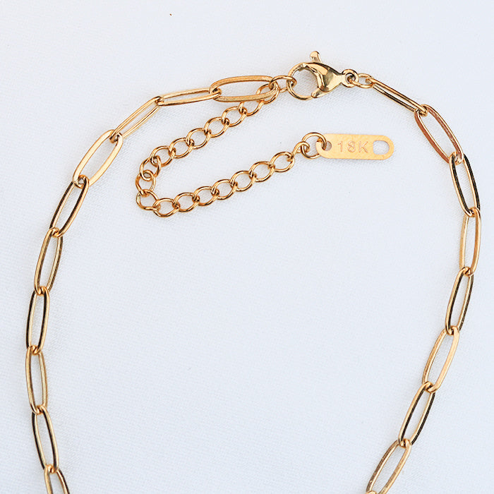 Cubic zirconias waterproof, gold-plated stainless steel, adjustable 16-18" chain tarnish free nickel free