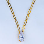 Cubic zirconias waterproof, gold-plated stainless steel, adjustable 16-18" chain tarnish free nickel free