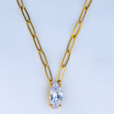 Cubic zirconias waterproof, gold-plated stainless steel, adjustable 16-18" chain tarnish free nickel free