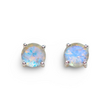 Faceted Moonstone Studs - Round