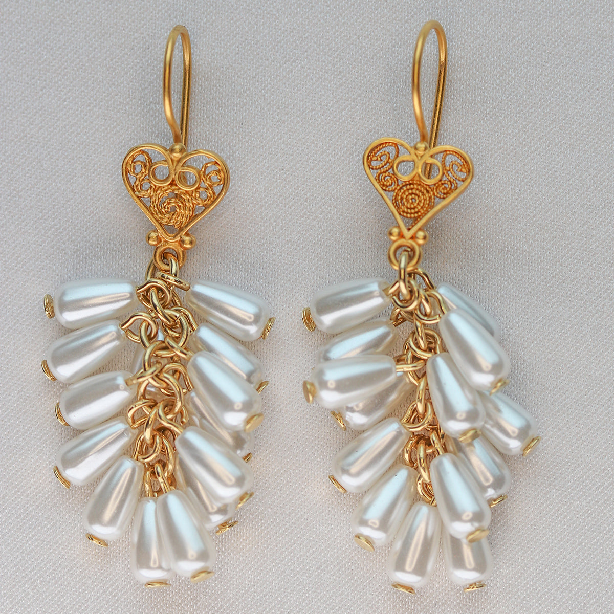 short pearl love dangle earrings 14k gold plated 925 sterling silver