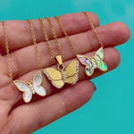 Waterproof Abalone or mother of pearl butterfly necklace gold plated stainless steel
