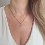 Cubic zirconias waterproof, gold-plated stainless steel, adjustable 16-18" chain tarnish free nickel free
