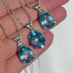 Blue Topaz .925 sterling silver necklace Italian adjustable chain tarnish free waterproof nickel free