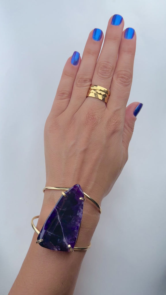 Fluorite crystal cuff 14k gold plated brass adjustable fit