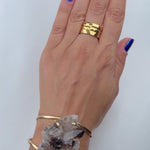 Smoky quartz crystal 14k gold plated brass cuff adjustable fit