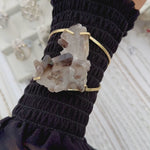 Smoky quartz crystal 14k gold plated brass cuff adjustable fit