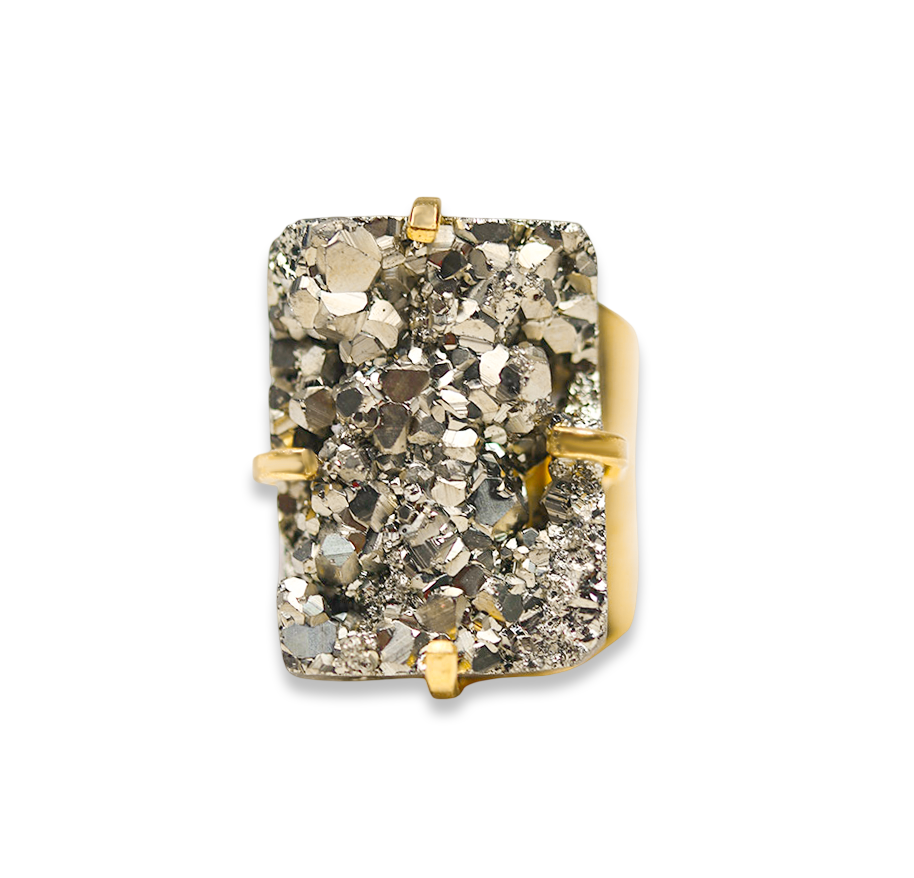 XL Pyrite Cuff Ring - Rectangle