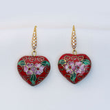 Enamel Cloisonné Heart Earrings - Rouge