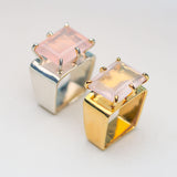 Square Princess Ring - Rose Quartz & Purple Amethyst