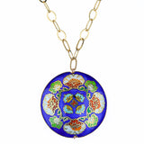 Enamel Cloisonné Floral Medallion Necklace - Blue