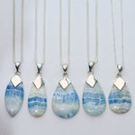 natural blue sheelite necklace 925 sterling silver