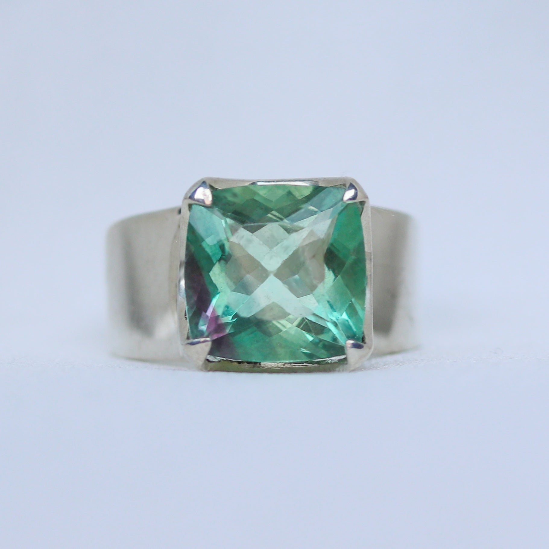 Custom natural Fluorite ring solid .925 sterling silver