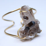 Smoky quartz crystal 14k gold plated brass cuff adjustable fit