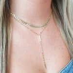 Dainty Glitter Chain Lariat Necklace 14k gold plated 925 sterling silver cubic zirconia