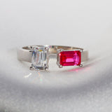 emerald cut duo ruby ring 925 sterling silver cubic zirconia