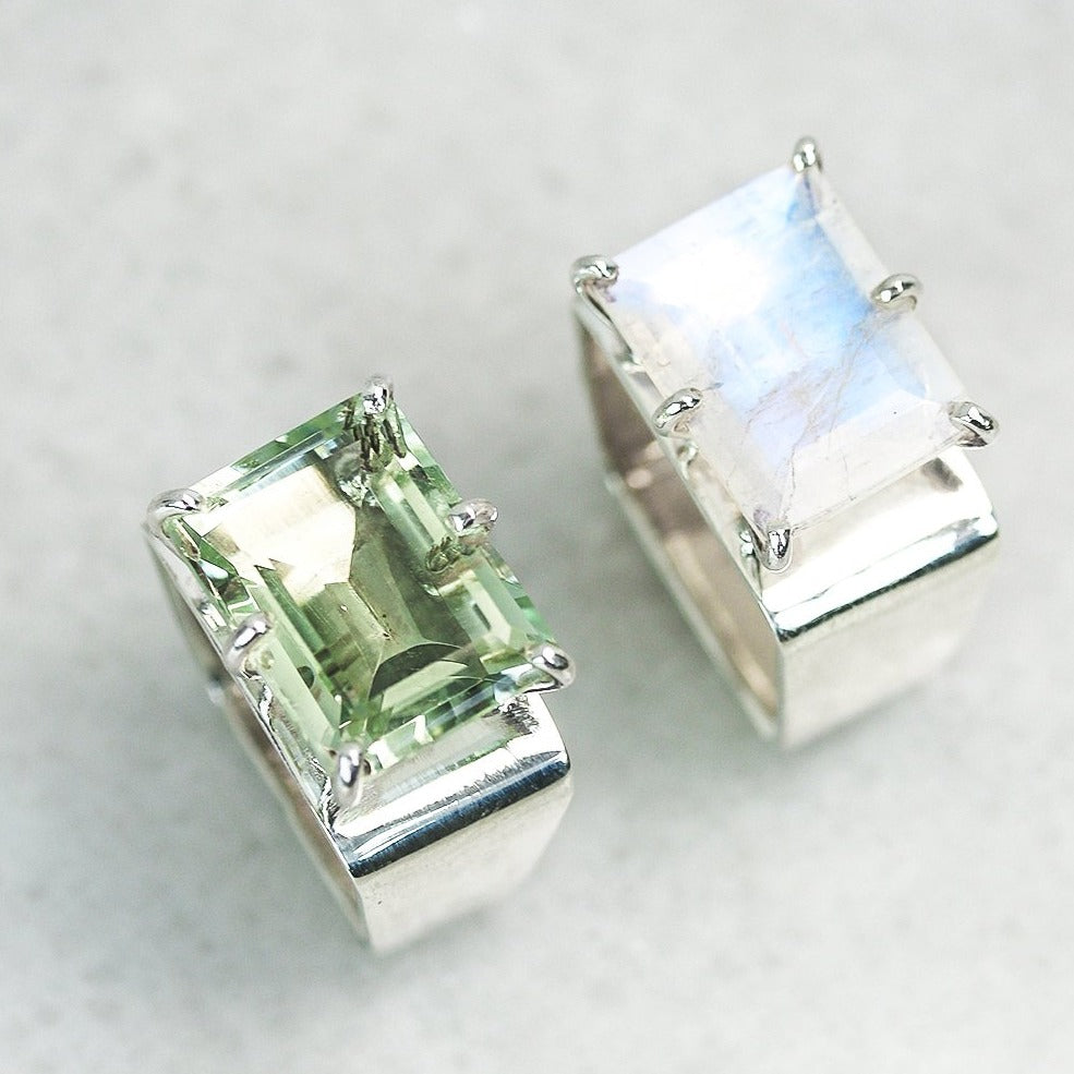 princess ring square band 925 sterling silver moonstone green amethyst
