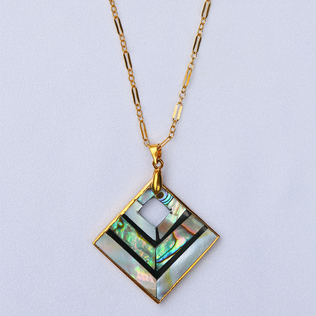 abalone chevron medallion necklace mother of pearl gold filled chain