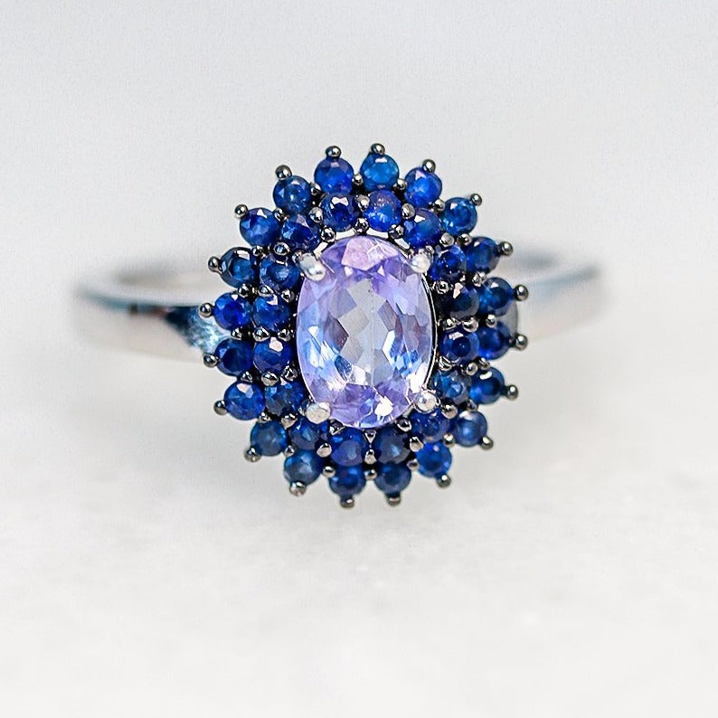 tanzanite flower ring 925 sterling silver