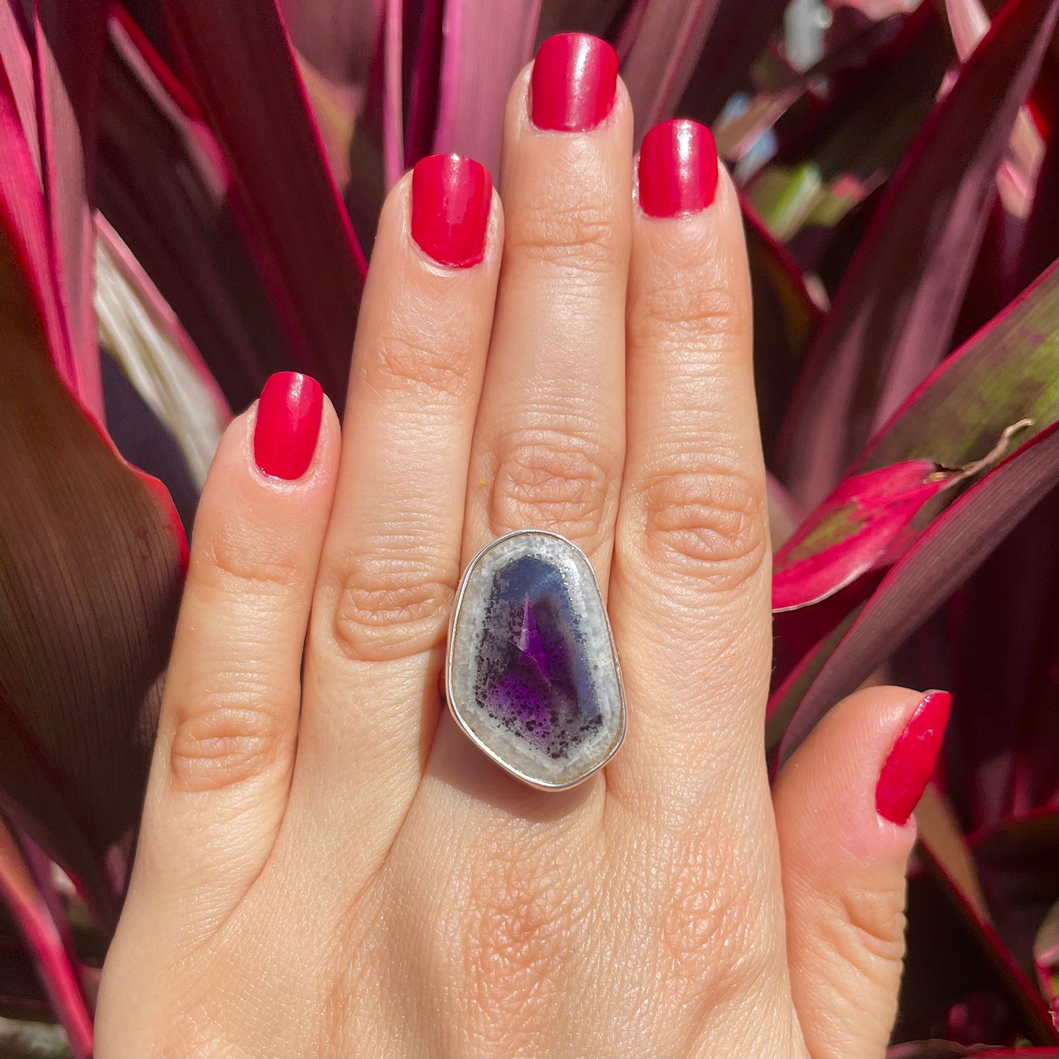 Amethyst Quartz Trapiche Geode Ring