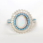 silver turquoise Art Deco Opal Baguette Ring 925 sterling silver