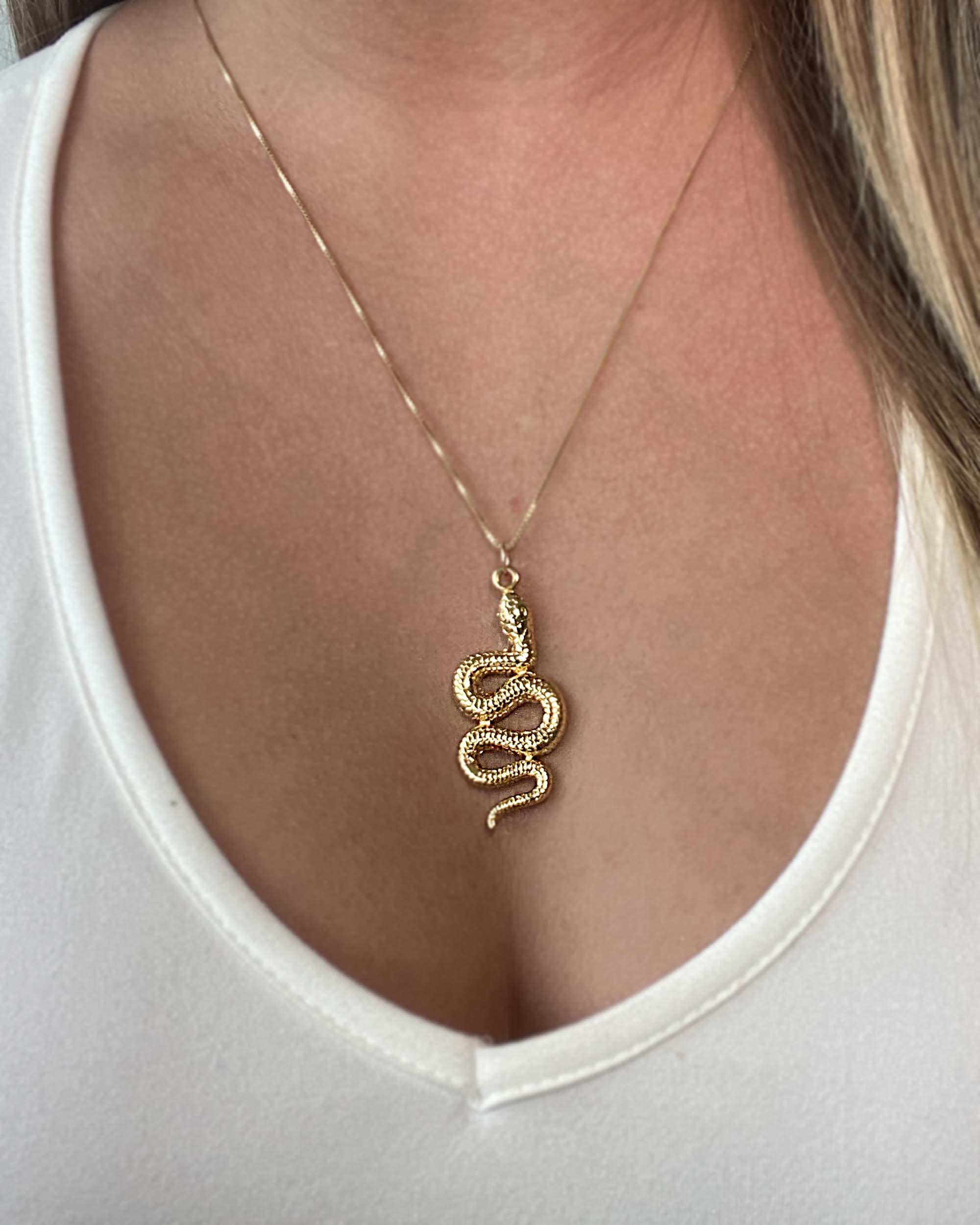 etched snake necklace 14k gold filled