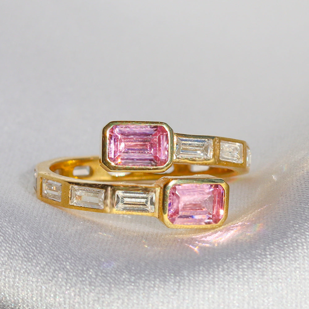 emerald cut wrap ring 14k gold plated 925 sterling silver pink cubic zirconia