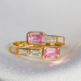 emerald cut wrap ring 14k gold plated 925 sterling silver pink cubic zirconia