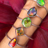 Ammolite Opal Fossil Cuff Bracelet - single band