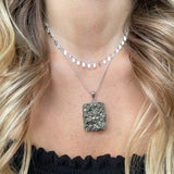 Large Pyrite Necklace - Silver Square