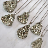 Large Pyrite Pendant Necklace - Silver Teardrop