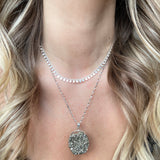 Large Pyrite Pendant Necklace - Silver Oval
