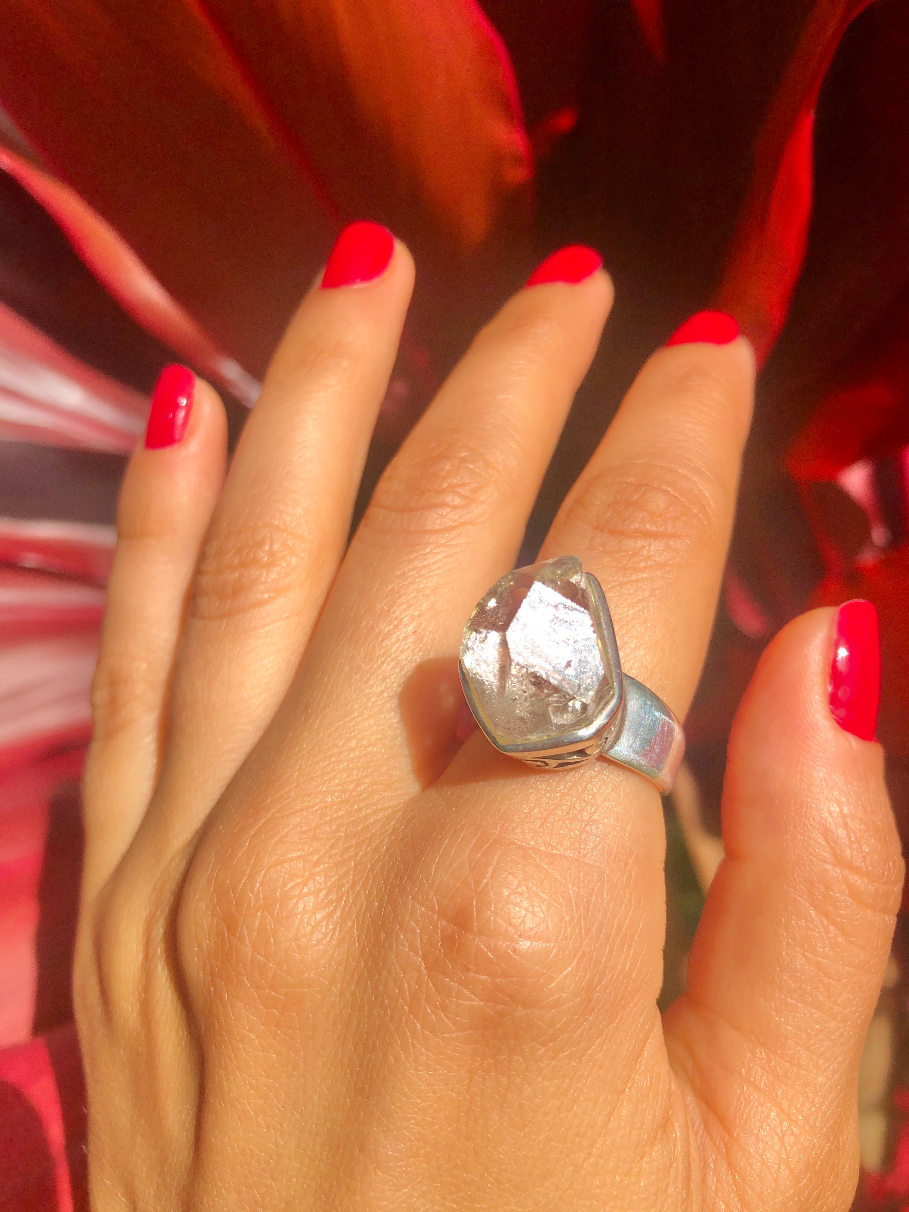 thick band large herkimer diamond ring 925 sterling silver