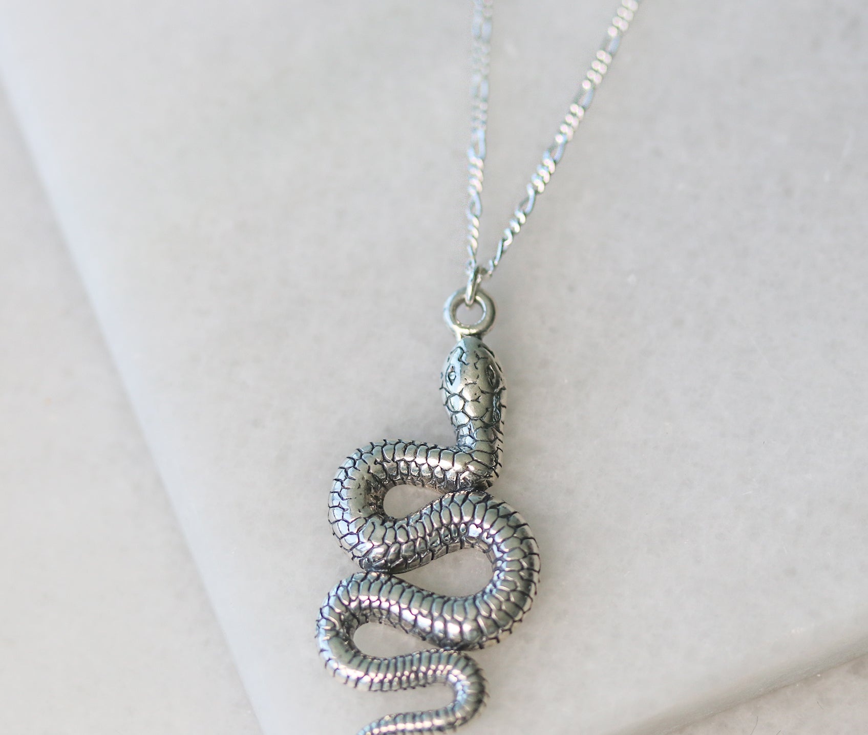 925 sterling silver etched snake necklace