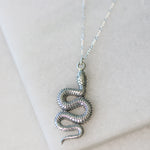 925 sterling silver etched snake necklace