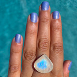 Rainbow Moonstone Short Teardrop Ring - Adjustable