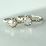 Crown Bezel Twist Ring - Moonstone & Pearl