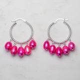 Cha Cha Pearl Hoops - Pink
