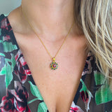 Ruby Emerald Flower Necklace