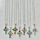 Small Navajo Opal Cross Necklace 925 sterling silver opalite coral lapis