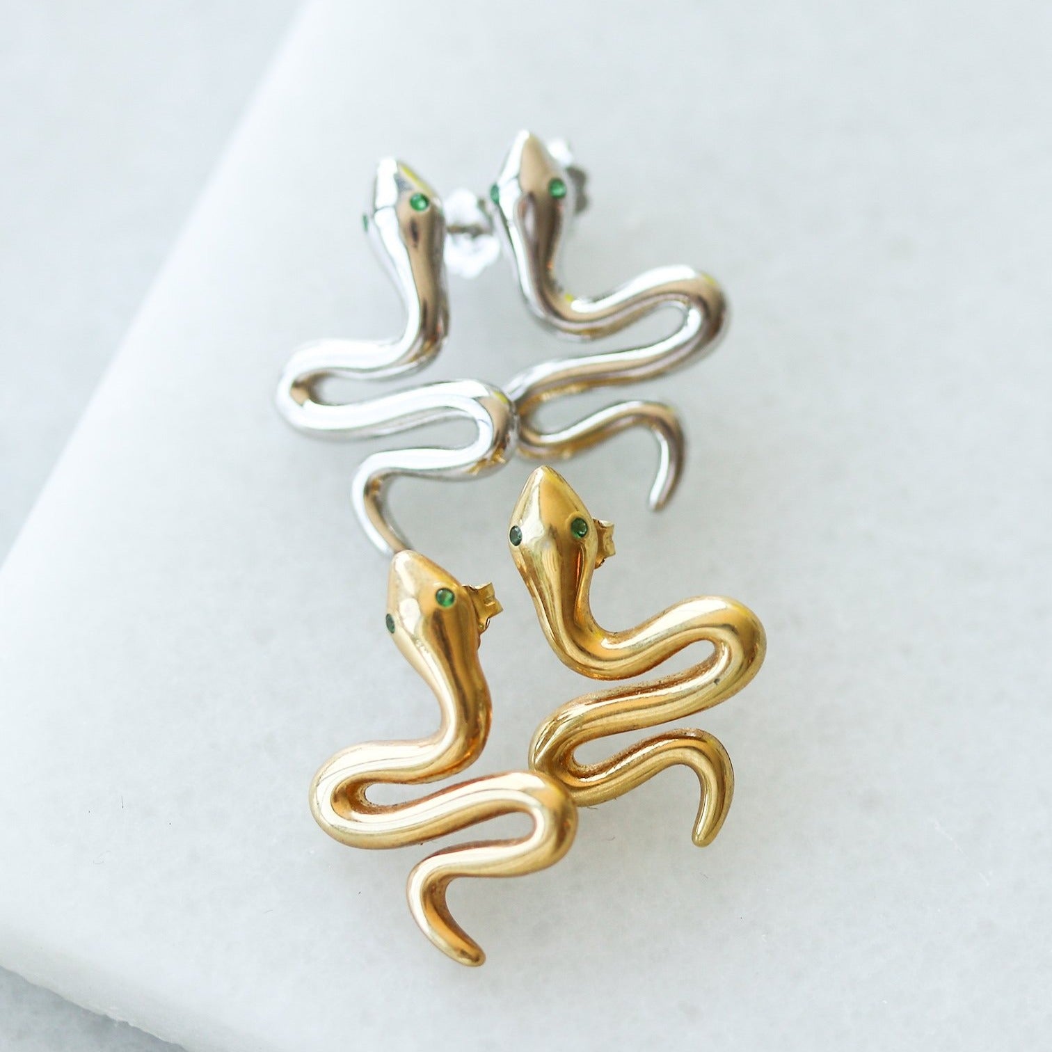 snake stud earrings 14k gold plated 925 sterling silver swarovski crystal