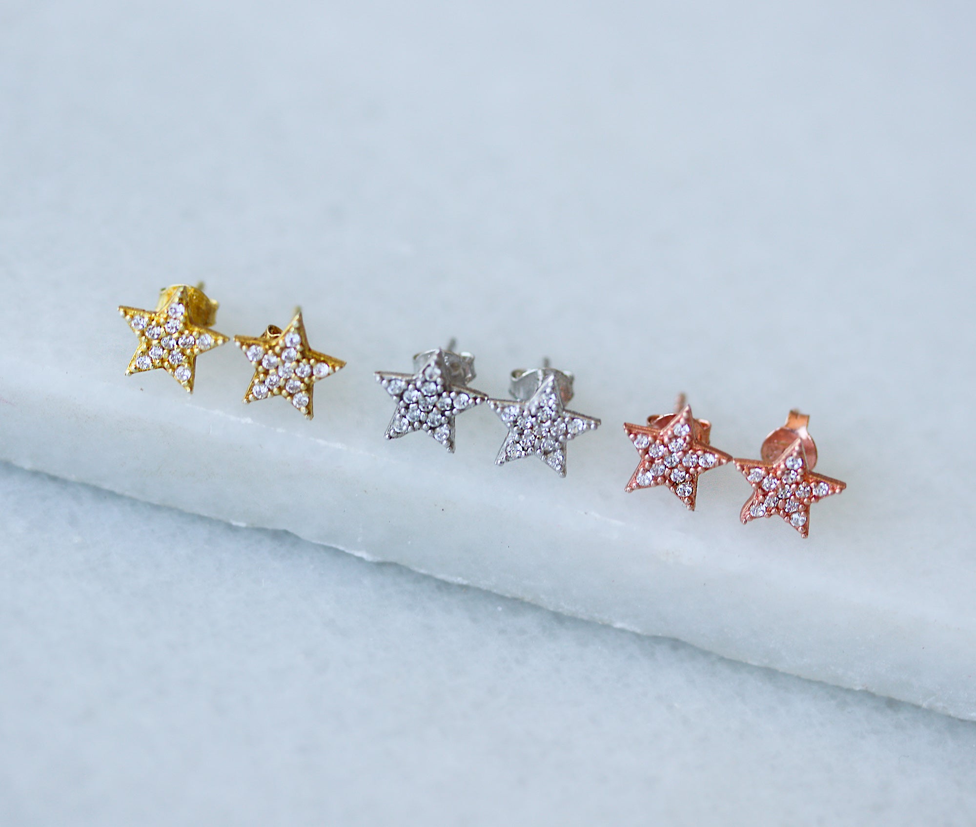 star studs 14k gold rose gold plated 925 sterling silver cubic zirconia