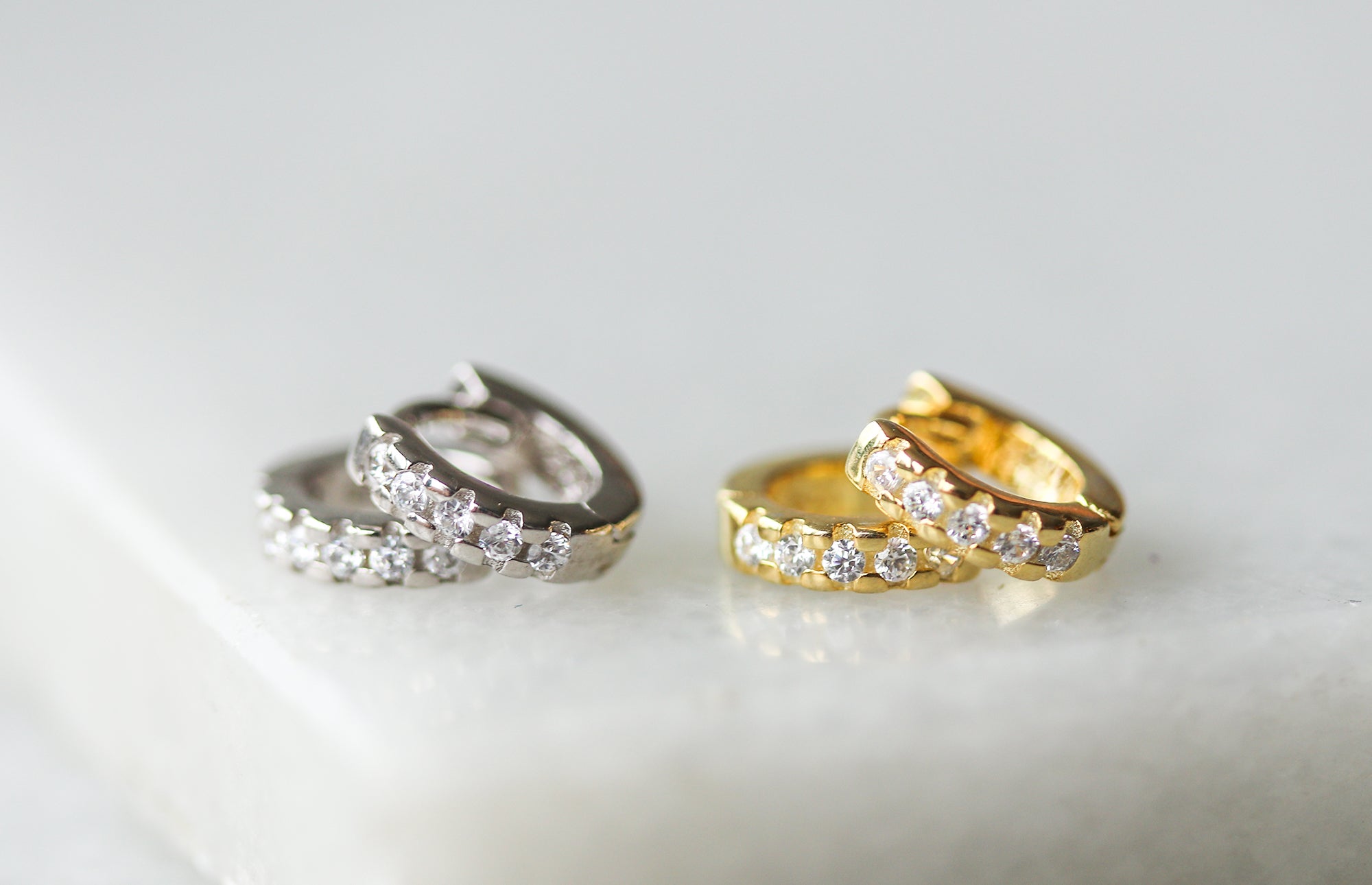 small cubic zirconia crystal hoop huggie click earring