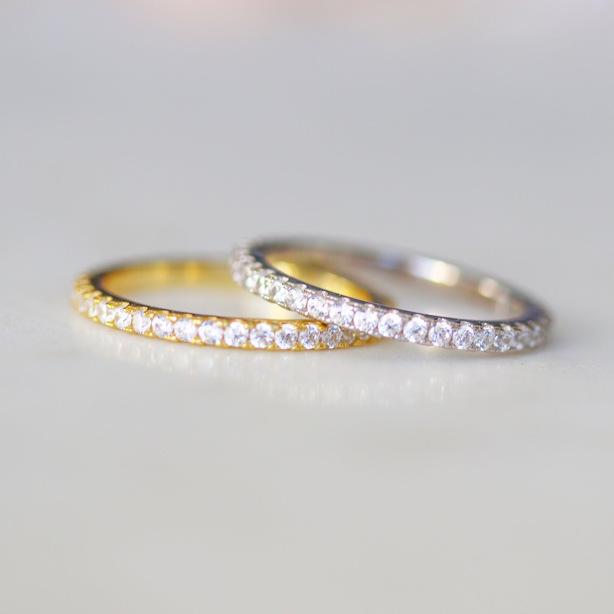 thin crystal infinity stacker ring 14k gold plated 925 sterling silver cubic zirconia